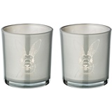 EDZARD 2er Set Teelichtglas Hase (Höhe 8 cm, ø 7,5 cm), in Grau, Teelichthalter Windlicht mit Hasen-Motiv,