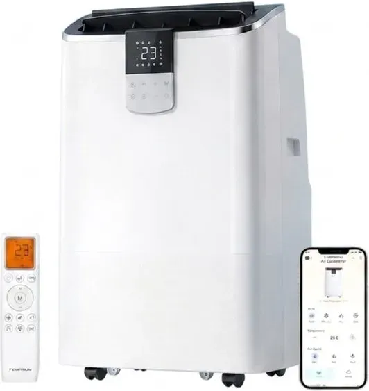 Temprium 12000 BTU mobile Klimaanlage, 4-in-1 smarte Klimaanlage mit WiFi & Sprachsteuerung, schnelle Kühlung für Räume bis zu 28 m2, automatische Oszillation, inklusive Fenster-Kit, Energieklasse A