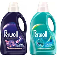 PERWOLL Flüssig-Set 2x 27 Waschladungen (54WL) 1x Black Blütenmeer & 1x Sport, Feinwaschmittel erneuert dunkle Farben und Fasern & Hygiene Waschmittel, entfernt schlechte Gerüche