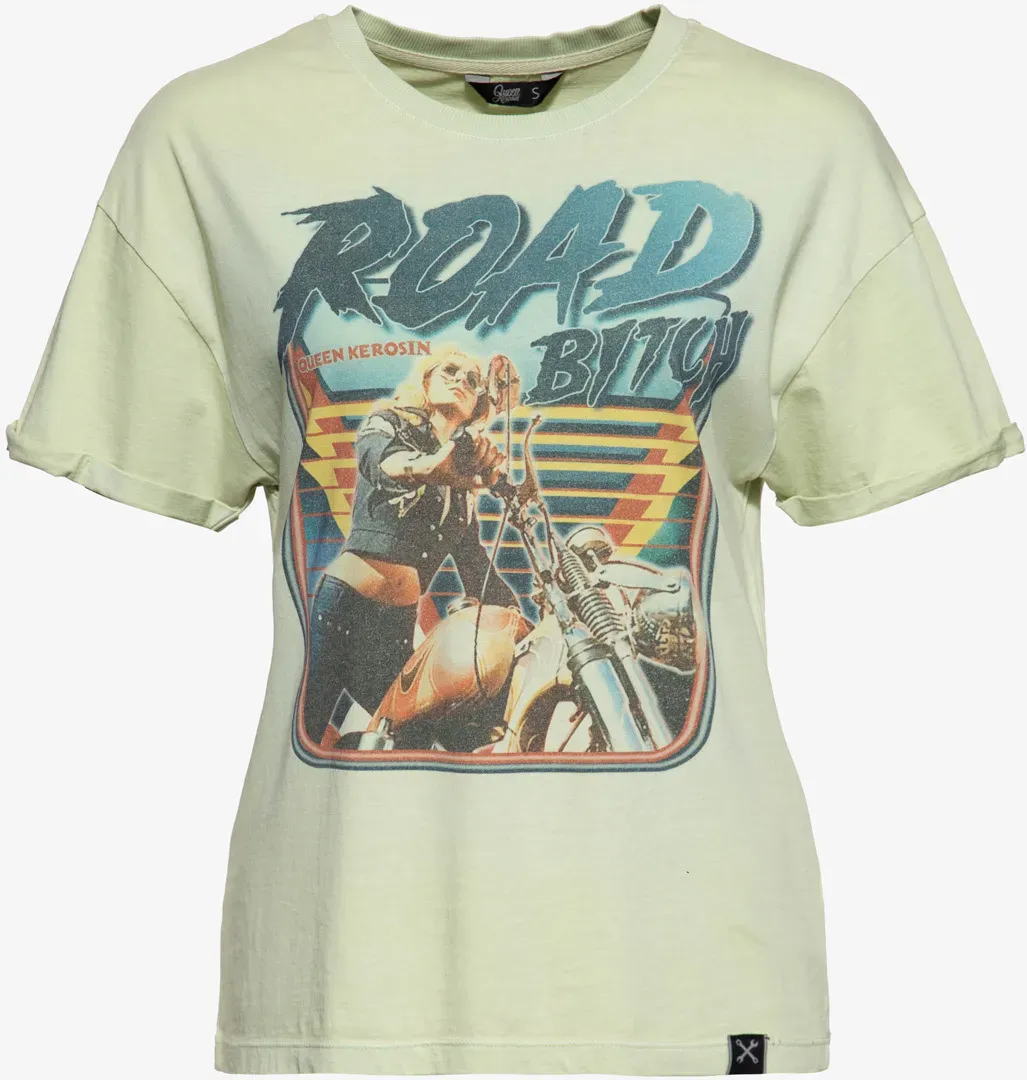 Queen Kerosin Road Bitch Dames T-Shirt, geel, 2XL Voorvrouw
