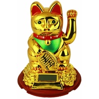HAAC Solar Winkekatze Katze Glückskatze Glücksbringer 16 cm Farbe Gold rot