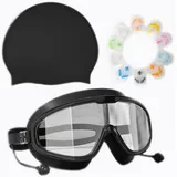 HSTWODE schwimmbrille mit sehstärke 180° Panorama Schwimmbrille,Brillenetui, Badekappe, 10 Sätze Nasenklammer-Ohrstöpsel,Erwachsene Anti-Beschlag UV-Schutz Schwimmbrille (Schwarz, -4.5)
