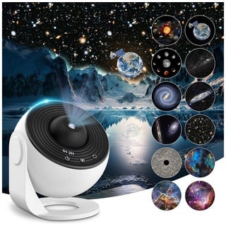 autolock Diaprojektor LED Galaxy Projektor Planetarium Sternenhimmel Projektor, 12 Planeten Discs Galaxy Projektor Lampe für Schlafzimmer weiß