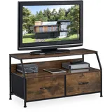 Relaxdays TV Board, Industrial, HxBxT: 48,5 x 41,5 cm, Metall, Holzoptik, 2 Schubladen, Fernsehtisch, braun/schwarz