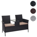 Mendler Poly-Rattan Sitzbank mit Tisch HWC-E24, Gartenbank Sitzgruppe Gartensofa, 132cm schwarz, Kissen creme