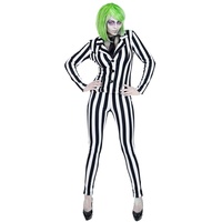 Amakando Gestreifter Hosenanzug Geist/Schwarz-Weiß in Größe S (34/36) / Enganliegendes Damen-Kostüm Joker/Passend gekleidet zu Fasching & Karneval