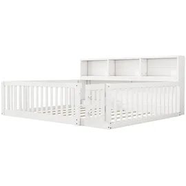 SOFTWEARY Kinderbett mit Lattenrost, und Zaun, 140x200 cm, Jugendbett, Rausfallschutz, Stauraum, Kiefer Weiß