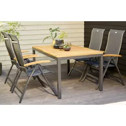 HARTMAN Alice/South Wales Garten-Essgruppe, xerix/natur, Alu/FSC-Teak/2x2 Textilen, 150/210x90 cm, 4 Klappstühle