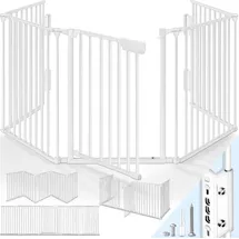 KIDUKU KIDUKU® Kaminschutzgitter Baby Weiß - 420 cm Länge Absperrgitter Ofenschutzgitter Laufstall Türschutzgitter - Weiß