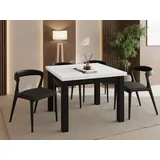 Quadratischer Esstisch Ausziehbar 90 bis 190 cm – Verlängerbar, für 4-10 Personen mit Schwarzen Holzbeinen – Tisch für Wohnzimmer & Esszimme... - Weiß