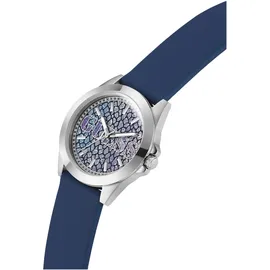 GUESS "MENAGERIE", blau, Armbanduhren, Damen, Quarzuhr, Armbanduhr, Damenuhr, Silikonarmband, Mineralglas, analog
