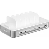 4smarts Ladestation Team 100W 5C/1A inkl. 6 Kabel Silber Weiß AC Schnellladung Drinnen