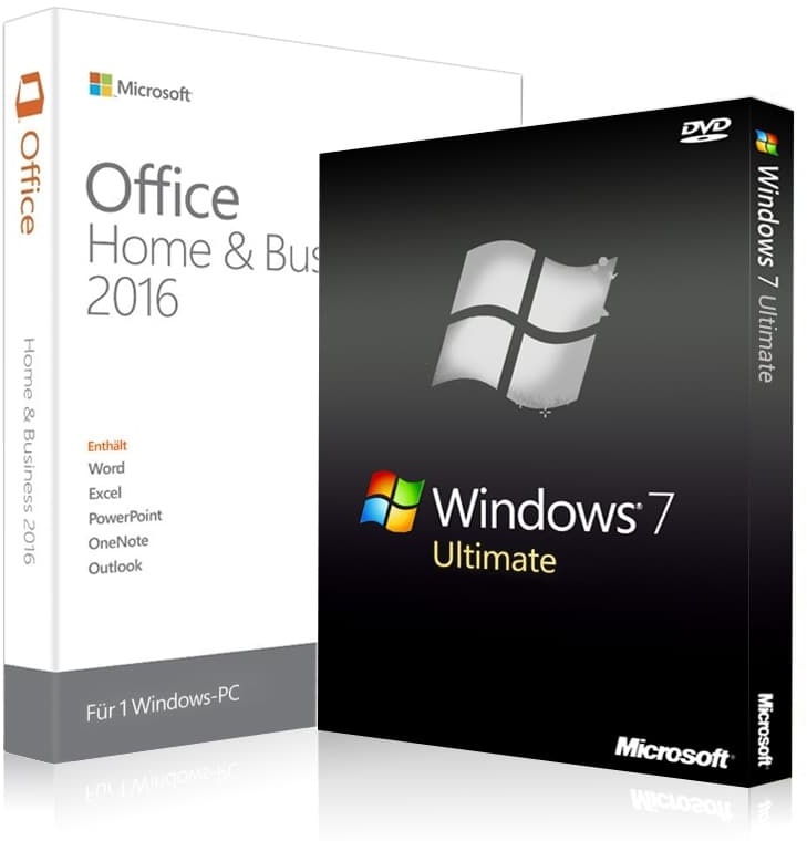 Windows 7 Ultimate + Office 2016 Home & Business 32/64 Bit (DE)