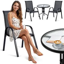 Sofotel Gartenmöbel Set 3 Stück Gartentisch 2 Gartenstühle Metall Schwarz