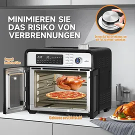 Homelux Heißluftfritteuse XXL Minibackofen mit Umluft, 1700W 18 Programme, 7 Zubehörteile inkl. Drehspieß, Doppelventilator, Heißluft-Backofen,