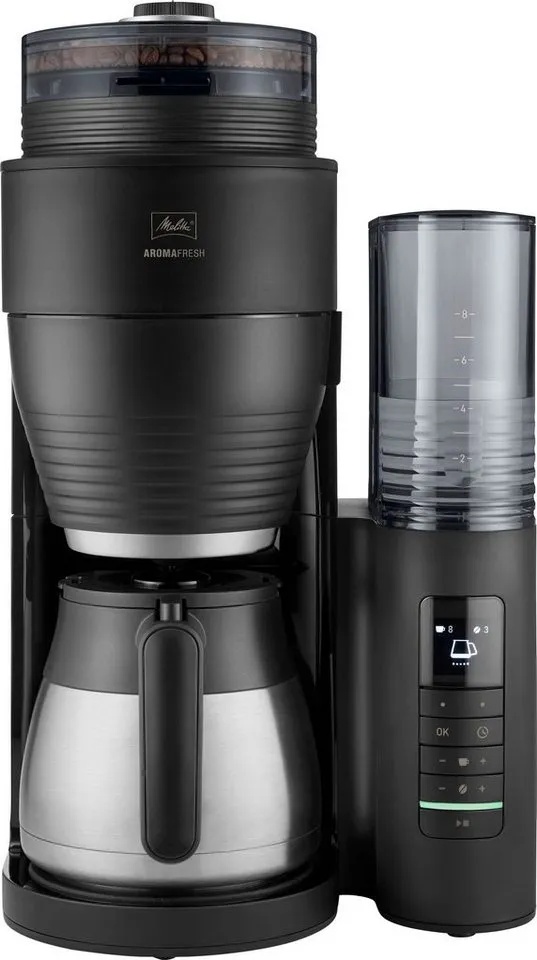 Melitta Kaffeemaschine mit Mahlwerk AromaFresh Therm Pro X 1030-12 schwarz-silber, 1l Kaffeekanne, Papierfilter 1x4 schwarz|silberfarben