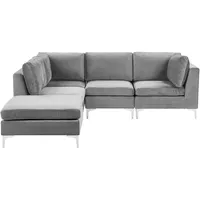Modulares 4-Sitzer Ecksofa mit Ottomane Samtstoff Grau rechtsseitig Evja