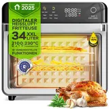 TurboTronic Multi-Smart-Ofen - 19in1 Heißluftofen & Heißluftfritteuse 2100W Power 34L bis 0,5 kg Pommes Mini-Backofen mit Dörrfunktion 40-230°C Grill Airfryer Dörrautomat