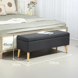 Homcom Sitzbank mit Stauraum Polsterbank mit Leinenoptik, Sitztruhe mit Holzbeine, Truhenbank für Wohnzimmer Schlafzimmer Flur 110 x 39 x 45 cm, Dunkelgrau
