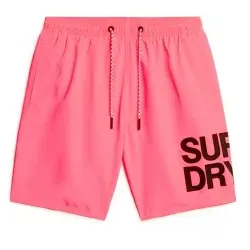 Superdry für Herren. M3010228A Badeanzug aus Sportbekleidung mit Logo aus recyceltem Material, rosa (L), Strandbekleidung, Nachhaltig, Recyc