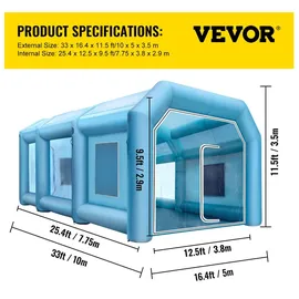 Vevor Aufblasbare Lackierkabine 10 x 5 x 3,5 m, Aufblasbare Kabine mit 2 Gebläsen, Aufblasbare Spritzkabine mit Filtersystem, Tragbare Auto-Lackierkabine für Autoparkplatz-Zelt-Arbeitsplatz