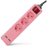ENTAC Steckdosenleiste 1,5 m Pink 3 St.
