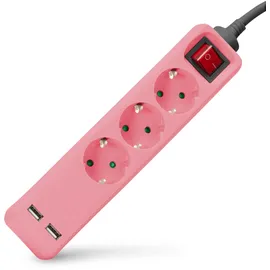 ENTAC Steckdosenleiste 1,5 m Pink 3 St.