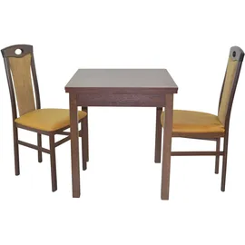 Hofmann Living And More Essgruppe "3tlg. Tischgruppe", gelb (nussbaum, nachbildung, gelb, nussbaum, nachbildung), B:45cm H:95cm T:48cm, FSC-zertifiziertes Massivholz, HOFMANN LIVING AND MORE, Sitzmöbel-Sets, Essgruppe, Stühle montiert