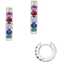 FIRETTI Paar Creolen "Schmuck Geschenk Silber 925 Glitzer Regenbogen", bunt (silberfarben, blau, grün, gelb, rot, orange, violett, blau, grün, gelb, rot, orange, violett), Ohrringe, Jungen, 11mm, Silber 925 (Sterlingsilber), Made in Germany - mit Zirkonia (synth.