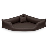 Juelle Hundebett aus Kunstleder Eckbett für mittlere und große Hunde, Kuscheliges Hundekissen, Sofabett Gabi M-XXL (140x140cm, Dunkelbraun)