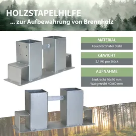 Trutzholm 4er Set Holzstapelhilfe feuerverzinkter Stahl 34 x 10 x 15 cm Silber