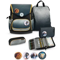 Belmil Comfy Plus Premium Schulranzen Set 5-teilig Black Grey Black Grey Schulrucksack