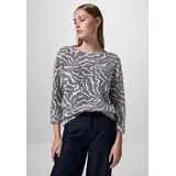 street one studio STREET ONE STUDIO, Damen, Gr. 44, blau (tiefblau), Stoff, 67% Polyamid, 19% Polyester, 10% Viskose, 4% Elasthan, bedruckt, gerade normal, U-Boot-Ausschnitt, Bündchen, Shirts, mit 3/4 Ärmeln