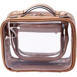SANHECUN Reise-Kulturbeutel, groß, transparent, Kosmetiktasche, Make-up-Tasche, Braun, Medium, Kosmetikkoffer