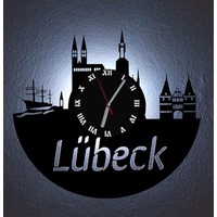 Designbysh LED Wanduhr Lübeck Skyline Uhr Hintergrundbeleuchtet mit schleichendem Uhrwerk