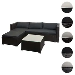 Poly-Rattan Garnitur HWC-F57, Balkon-/Garten-/Lounge-Set Sofa Sitzgruppe ~ braun, Kissen dunkelgrau ohne Deko-Kissen