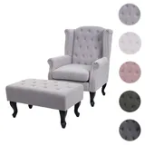 Mendler Sessel Chesterfield Stoff/Textil 77 x 102 x 77 cm Grau mit Ottomane