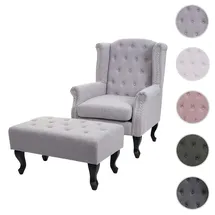 Mendler Sessel Chesterfield Stoff/Textil 77 x 102 x 77 cm Grau mit Ottomane