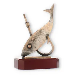 Pokal Zamakfigur Fischen altgold auf mahagonifarbenen Holzsockel 20,3cm