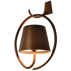 Zafferano Poldina Corten LED-Wandleuchte mit Haken, wiederaufladbar und dimmbar mit Batterie bis zu 12 Stunden