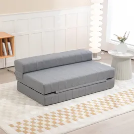 Homcom Bodensofa 2-in-1 Klappbar Schlafsofa mit Leinenoptik, für 2 Personen, Gepolstert Sofabett bis 250 kg belastbar für Wohnzimmer, Sofas & Couches, Schlafsofas
