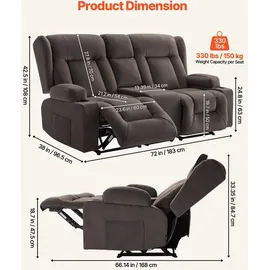 Vevor Loveseat Relaxsessel elektrisch 80 x 100 x 80 cm Braun mit Wärmefunktion und Massage