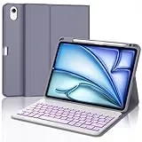 IVEOPPE Tastatur für iPad Air 11 2024, Hülle mit Tastatur für iPad Air 6. Generation (M2), Magnetisch Abnehmbare 7-Farbige Beleuchtung Bluetooth QWERTZ Tastatur für iPad Air 6 11 Zoll 2024, Lila