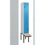 C+P Z-Spind Classic PLUS, Buche untergebaute Sitzbank 6 Abteile, HxBxT 212x90x82cm, Sicherheitsdrehriegel, Hellgrau/Enzianblau von PROREGAL