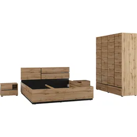 OTTO home Schlafzimmer-Set OTTO HOME "Cross, moderne, grifflose Optik, FSC-zertifiziert", braun (wotan eiche), 4trg. Schrank + ohne Matratze, B/H: 180cm x 200cm, 4trg. Schrank, Schlafzimmermöbel-Sets, Komplettschlafzimmer-Set