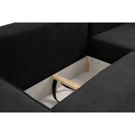 beautysofa Ecksofa TORRE - Recht seite Eckcouch L-Form mit Schlaffunktion & Bettkasten - Schwarz (Velo637) - Schwarz