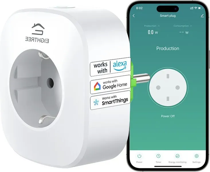 EIGHTREE Smart WLAN Steckdose mit Strommessung EIGHTREE, Stromzähler für Balkonkraftwerk Bidirektionale Messung von Stromverbrauch&Erzeugung in Mini-PV WLAN Steckdoses für Balkonkraftwerken Nur 2.4G