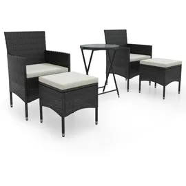 vidaXL 5-tlg. Garten-Bistro-Set Poly Rattan und Hartglas Schwarz