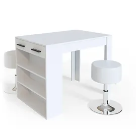 Vicco Esstisch-Set Repose, Weiß, 67 x 100 cm mit 2 Hockern