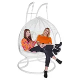 Estexo Estexo® Hängesessel mit Gestell für Zwei Personen, Polyrattan Hängekorb, Zweisitzer (Weiß/Vanille)